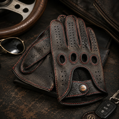 Herren autohandschuhe schwarz - ,